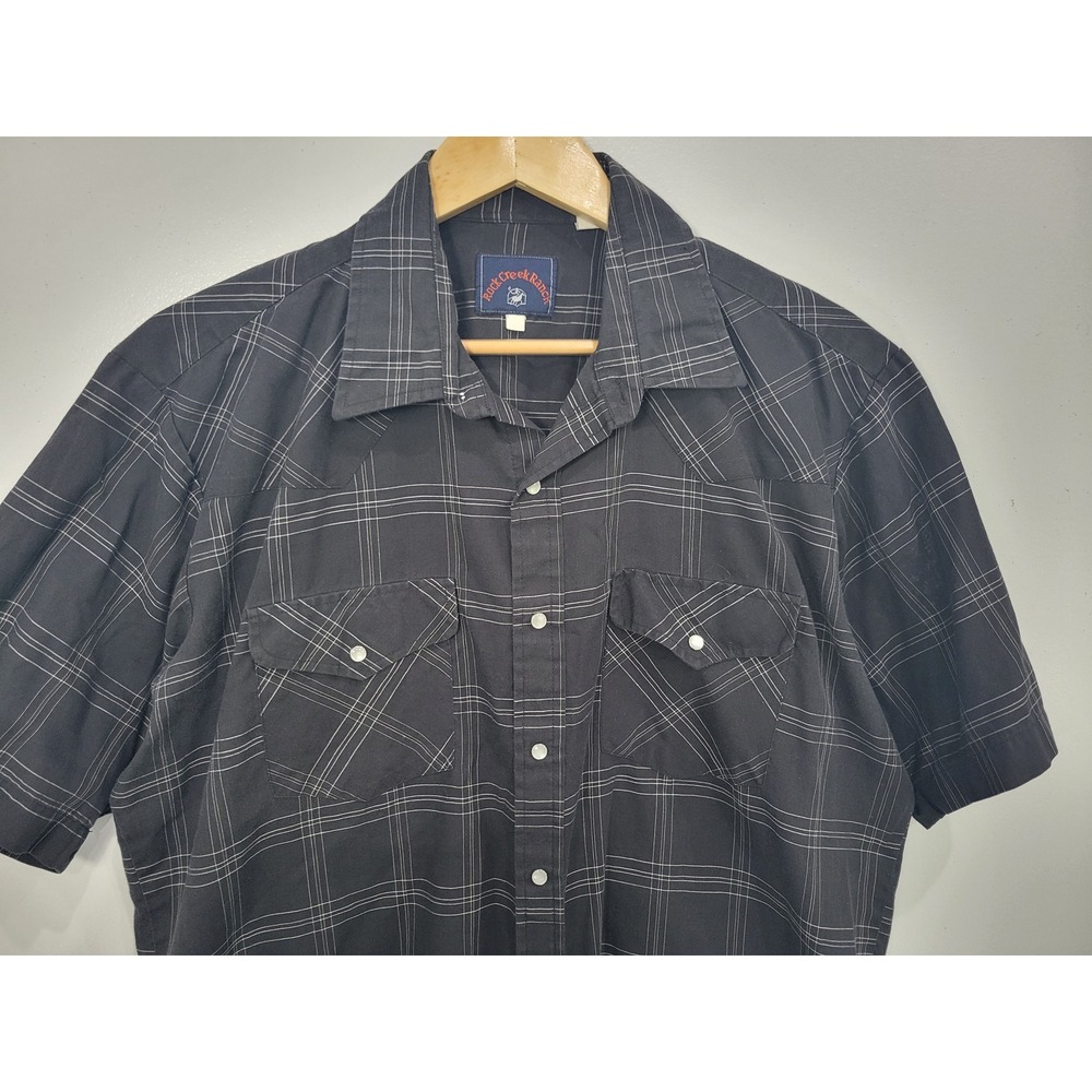 Rock Creek Ranch Mens Black Plaid Western Pearl Snap Short Sleeve Shirt XL - Picture 2 of 6